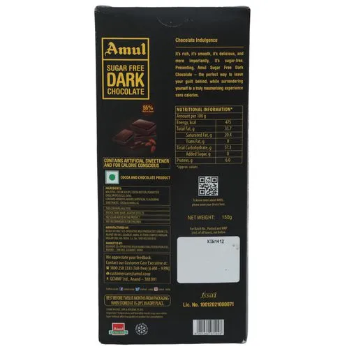 Amul Sugar Free Dark Chocolate, 150 g_1