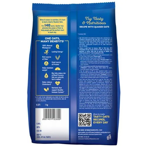 Quaker Oats Breakfast Cereal - Rich In Protein, Dietary Fibre, Nutritious, Easy To Cook, 2x1 Kg Multipack_5