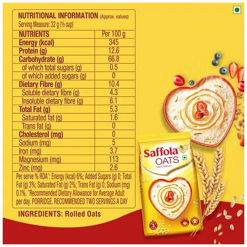 Saffola Saffola Oats - 100% Natural With High Protein & Fibre, Healthy Cereals, 1 kg (Get 300g Free)_3