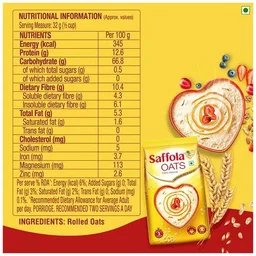 Saffola Saffola Oats - 100% Natural With High Protein & Fibre, Healthy Cereals, 1 kg (Get 300g Free)