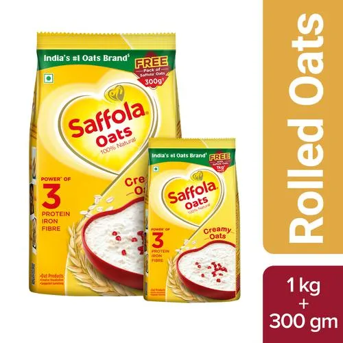 Saffola Saffola Oats - 100% Natural With High Protein & Fibre, Healthy Cereals, 1 kg (Get 300g Free)_0