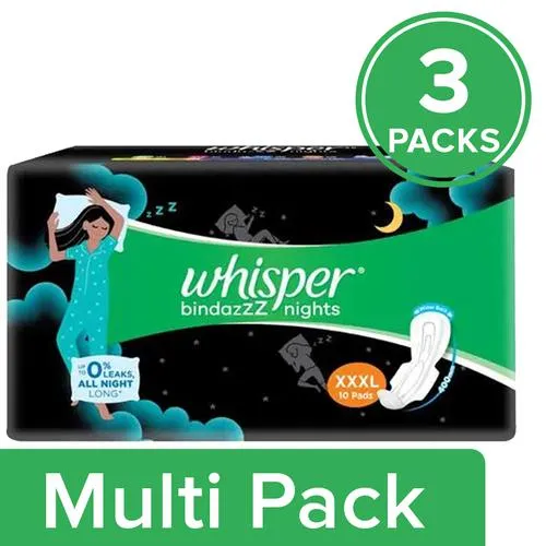Whisper Bindazzz Nights Sanitary Pads - Double Huge Wings, Wider Back, XXXL Plus, 3x10 pcs (Multipack)