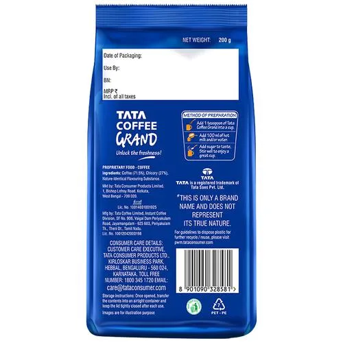 Tata Coffee Grand Classic Instant Coffee - Flavour Locked Decoction Crystals, Strong Taste & Rich Aroma, 200 g Pouch_1
