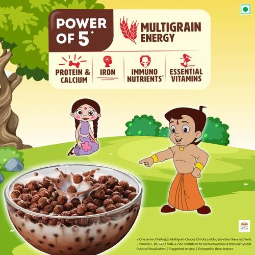  Highlights With 10 Essential Vitamins & Minerals Breakfast Cereal for Kids Kellogg's Kellogg's Multigrain Chocos Chhota Laddoo - Source of Calcium, High in Protein, 340 g_3