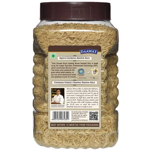 Daawat Basmati Rice/Basmati Akki - Brown (Quick Cooking), 1 kg Jar_2