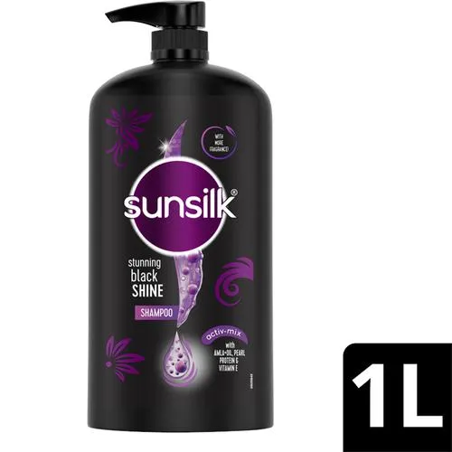 Sunsilk Stunning Black Shine Shampoo - With Amla + Oil, Pearl Protein & Vitamin E, For Long Lasting Shine, 1 L