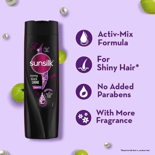 Sunsilk Stunning Black Shine Shampoo - With Amla + Oil, Pearl Protein & Vitamin E, For Long Lasting Shine, 1 L_4