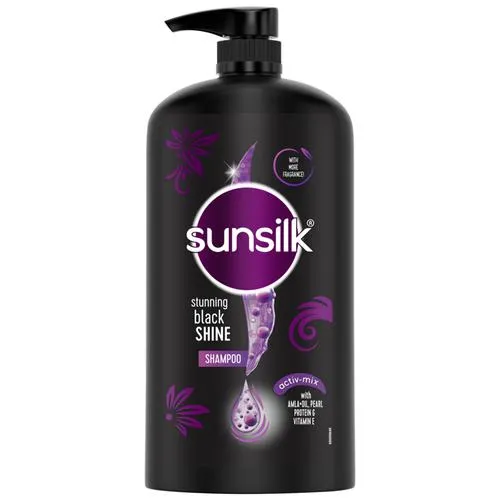 Sunsilk Stunning Black Shine Shampoo - With Amla + Oil, Pearl Protein & Vitamin E, For Long Lasting Shine, 1 L_1
