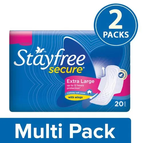 STAYFREE Sanitary Pads - Secure XL Cottony Soft With Wings, 2x20 Pads Multipack_0