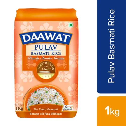 Daawat Basmati Rice/Basmati Akki - Pulav, 1 kg Pouch