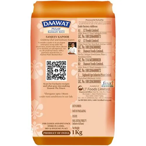 Daawat Basmati Rice/Basmati Akki - Pulav, 1 kg Pouch_2