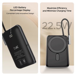 BoAt Energyshroom PB330 MagnaCharge 10000 mAh Magnetic Wireless Power Bank w/ 15W Wireless Charging, Metal Stand,Magnacharge Ring for iPhone and Android phones w/wireless charge(Black)