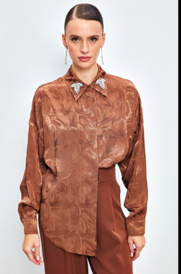 Blouse with collar accessories - brown/blue