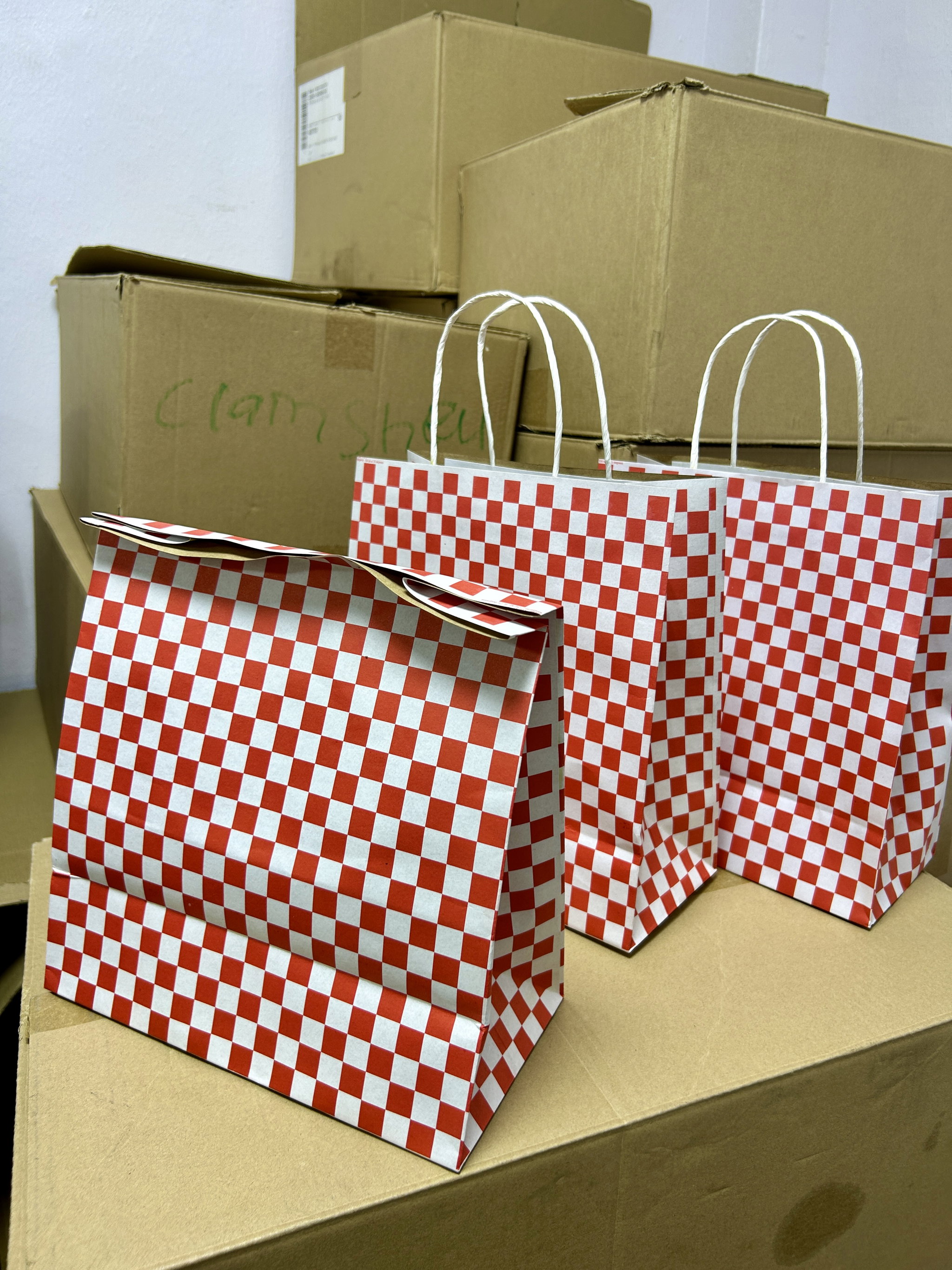 “RED & WHITE CHECKERED ”  DELIVERY TAKEOUT BAGS - 2 SIZES/RETAIL_1