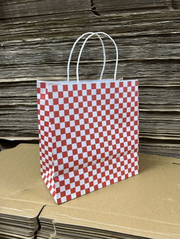 “RED & WHITE CHECKERED” DELIVERY CARRIER BAGS -2 SIZES/RETAIL  ( WITH HANDLES)  