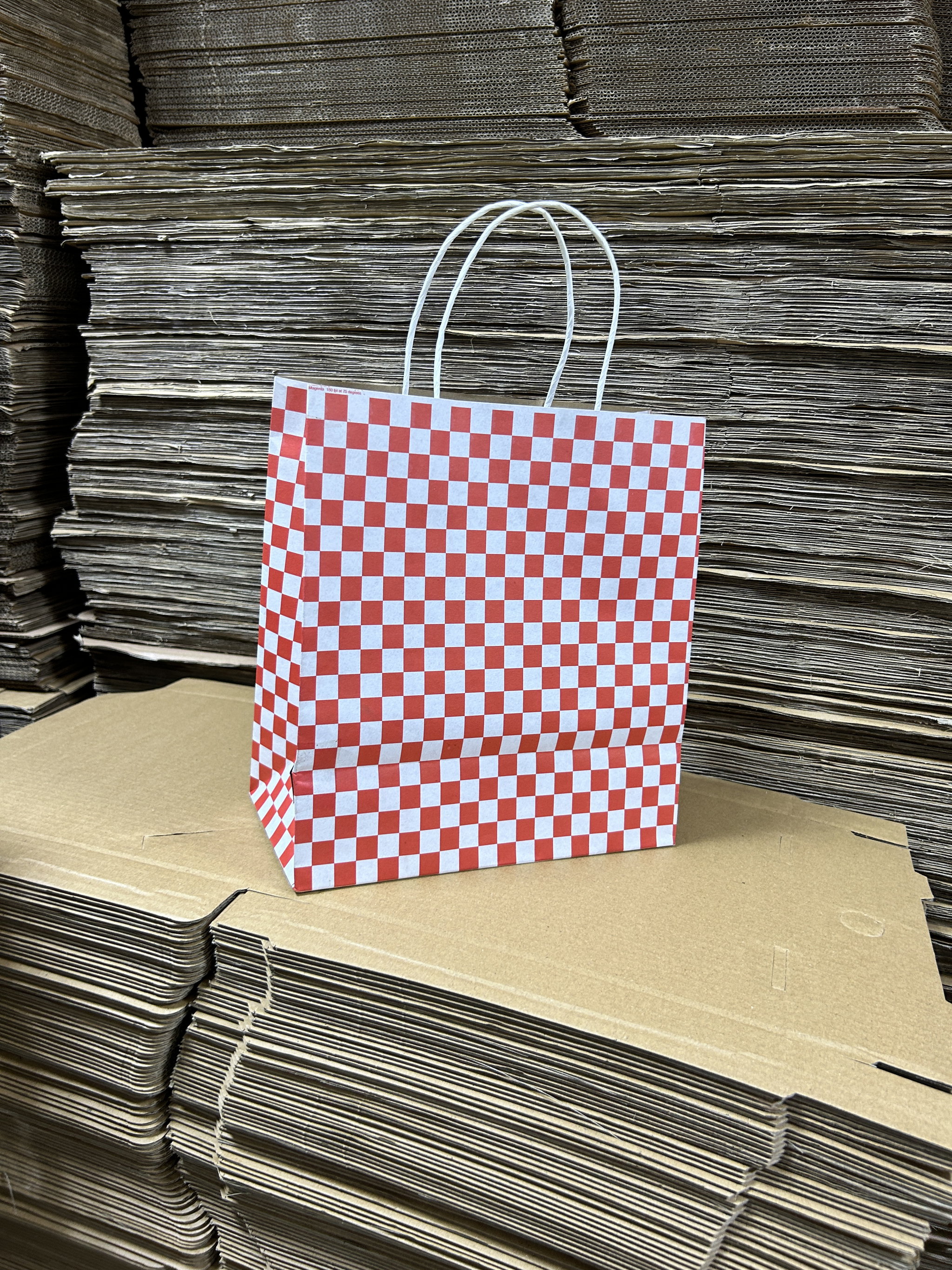 “RED & WHITE CHECKERED” DELIVERY CARRIER BAGS -2 SIZES/RETAIL  ( WITH HANDLES)  _3