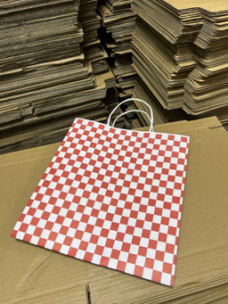 “RED & WHITE CHECKERED” DELIVERY CARRIER BAGS -2 SIZES/RETAIL  ( WITH HANDLES)  