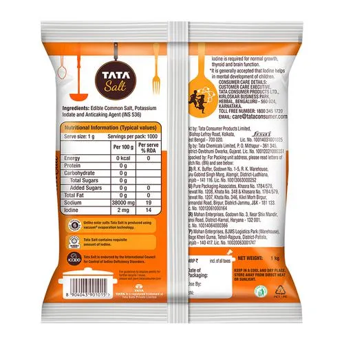 Tata Salt Vacuum Evaporated Iodised Salt - Helps Mental Development, 1 kg Pouch_3