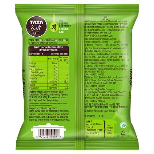 Tata Salt Lite - 15% Low Sodium Iodised Salt, For Healthy Lifestyle, 1 kg Pouch_2
