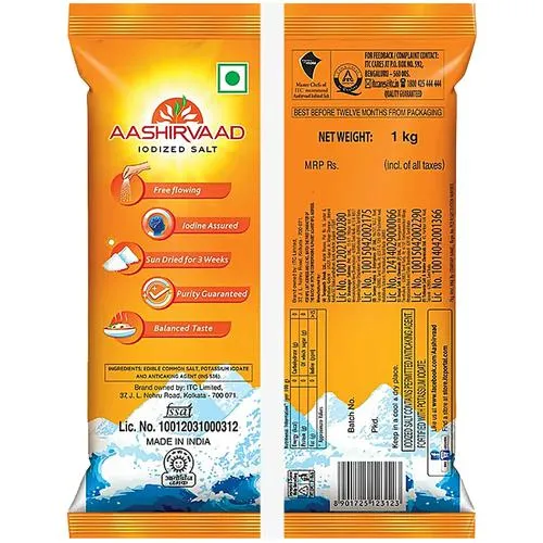 Aashirvaad Salt/Uppu - Iodised, 1 kg Pouch_2