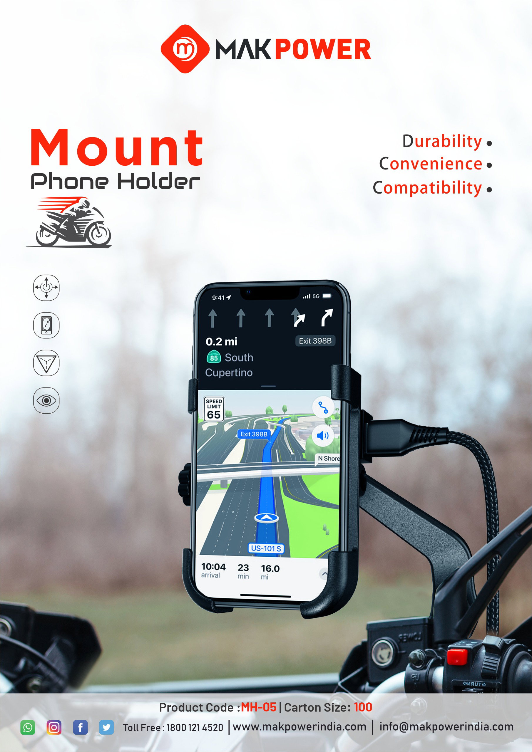 Mak Power MH-05 Bike Mount Phone Holder Stand _2