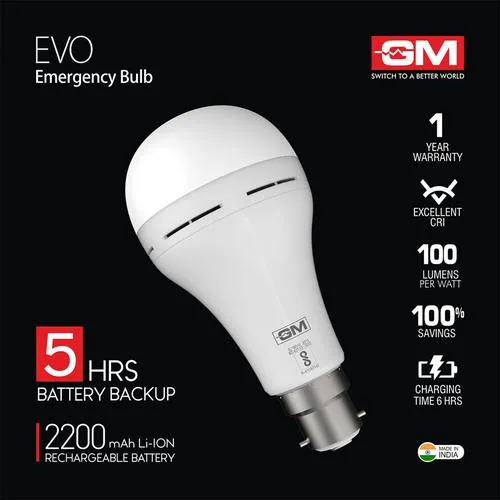 GM Evo 9 Watt Emergency Inverter Bulb - Environment Friendly, Provides White, Cool Day Light, 1 pc_4