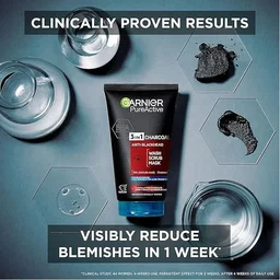 Garnier Pure Active 3 In1 Charcoal Anti Blackhead Mask Wash Scrub 150ml- powered by salicylic acid & purifying charcoal