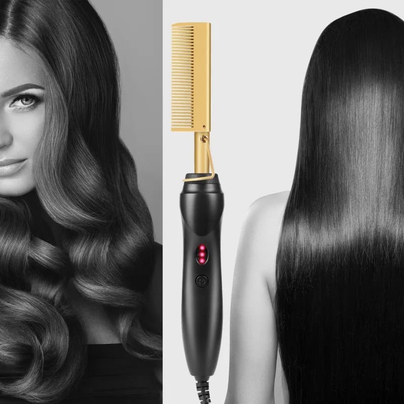 Electric hair straightening & curling hot comb