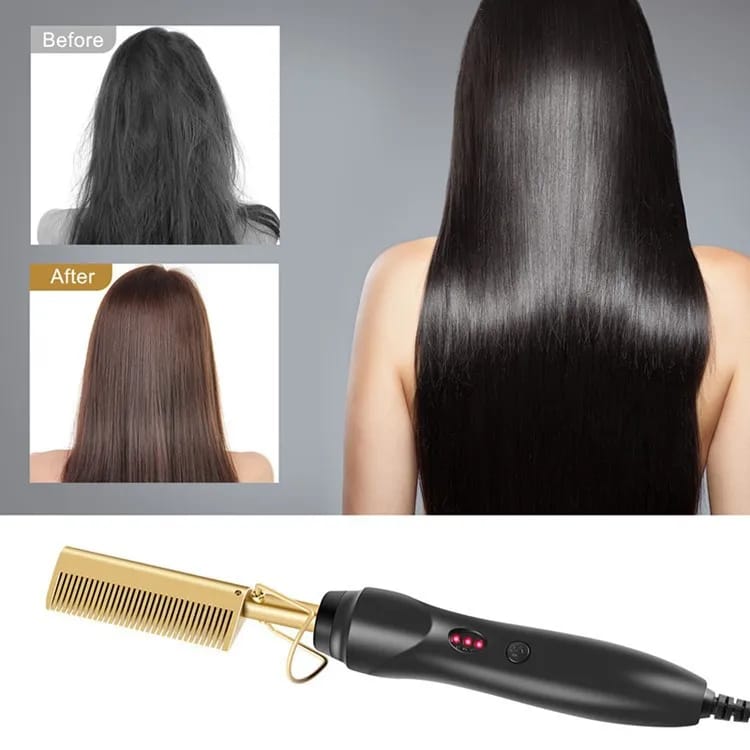 Electric hair  straightening & curling hot comb _5