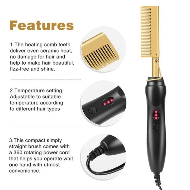 Electric hair  straightening & curling hot comb _2