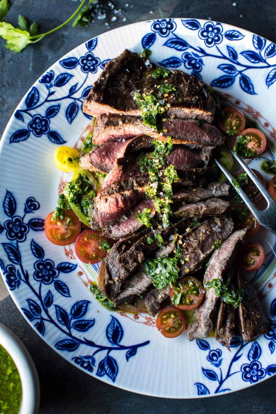 USDA grilled steak with crushed coriander and peppercorns