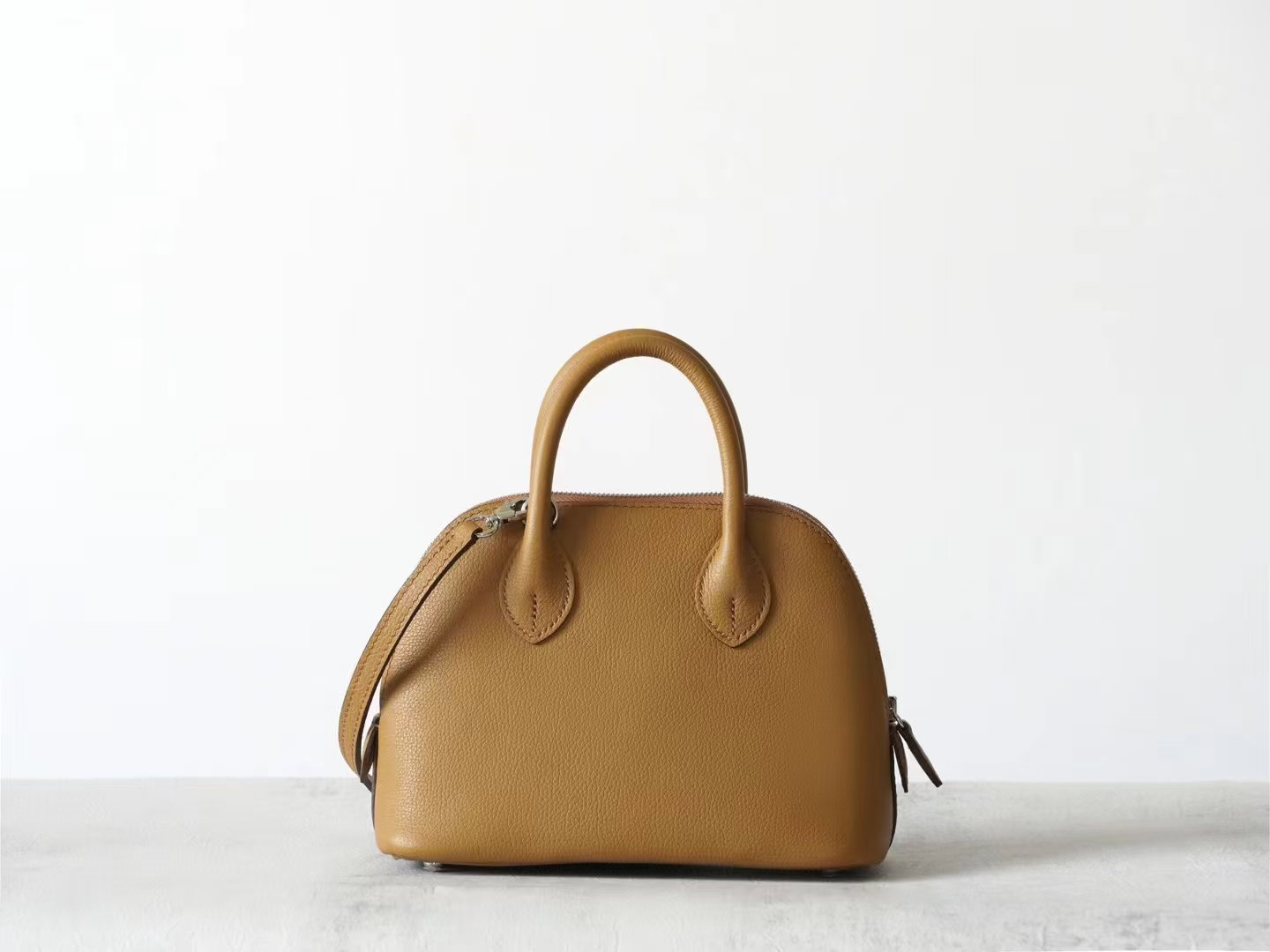 Partisan Hand-Crafted Mini EV Leather Bowler Bag (Biscuit Brown)_0