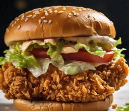 Crunchy Chicken & Beef burger with fried chips