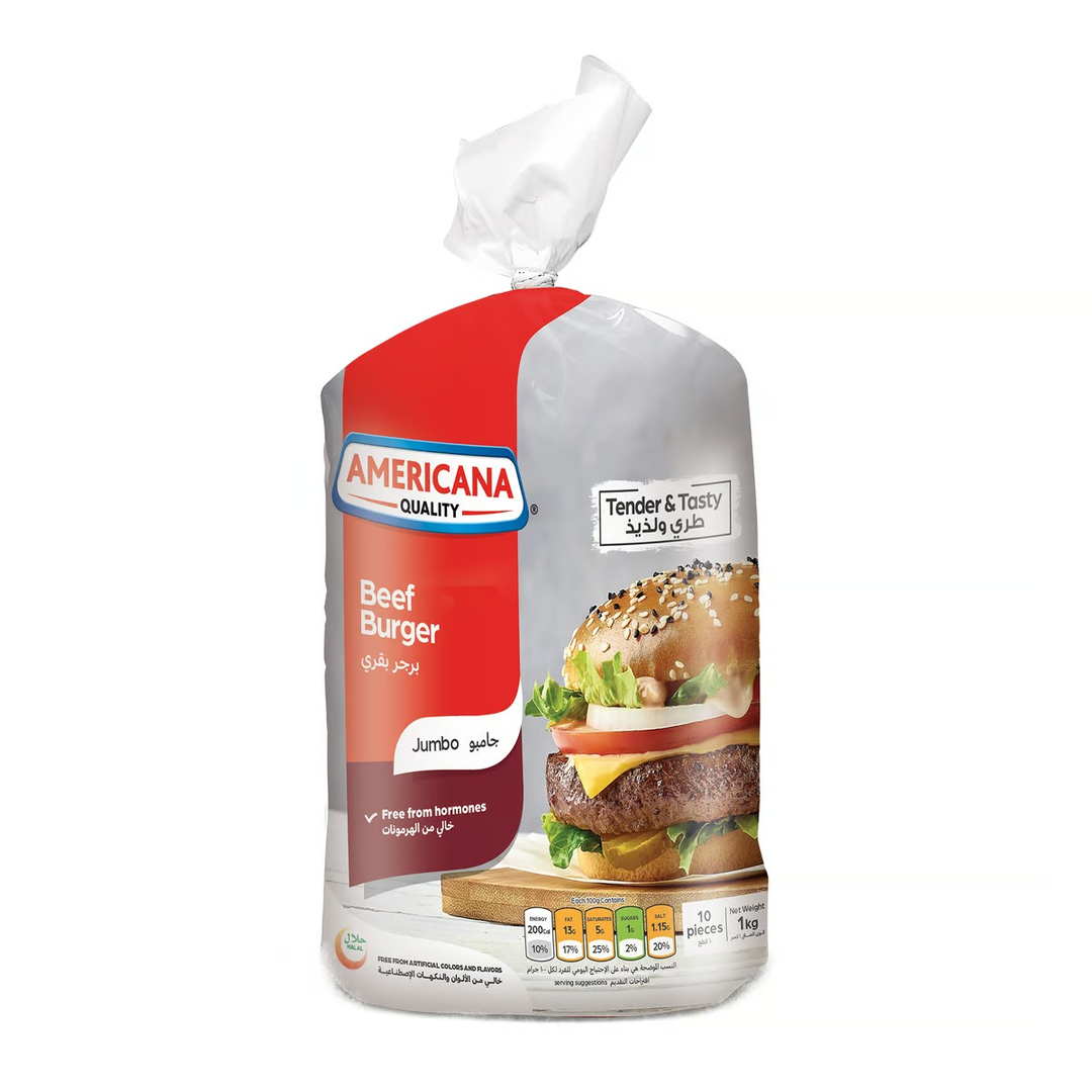 Americana Frozen Jumbo Beef Burgers (10 Pieces) - artificial colors free artificial flavors free no added hormones