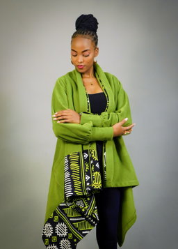 Ascili Malkia Wrap Coat- Lime green / black