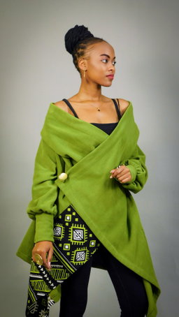 Ascili Malkia Wrap Coat- Lime green / black