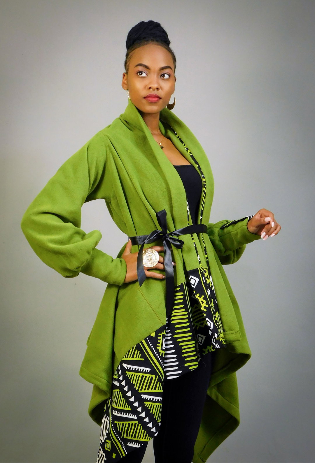 Ascili Malkia Wrap Coat- Lime green / black