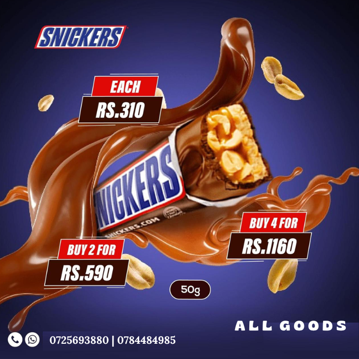 Snickers Chocolate Bar, 50g x 4 Pack_0