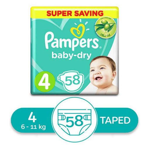 Pampers Diapers Baby Dry - 58 Diapers (4-11) KG SIZE 4_0