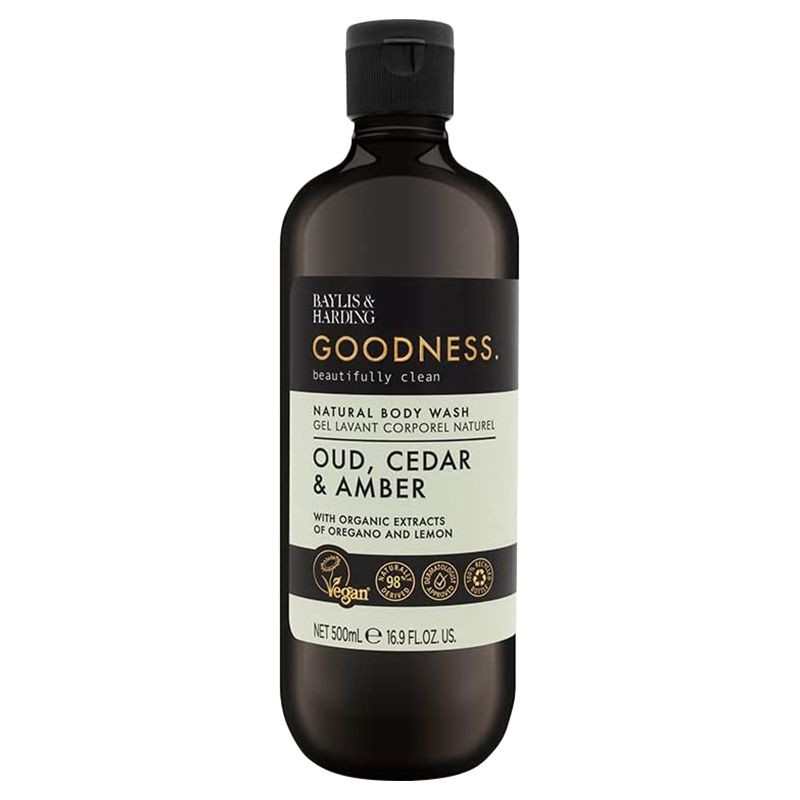 Baylis & Harding Goodness Natural Body Wash Oud Cedar & Amber Scent with Oregano & Lemon Extracts - vegan