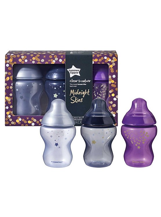 Tommee Tippee Closer to Nature Baby Bottles, Midnight Skies – 260ml, 3pack_0