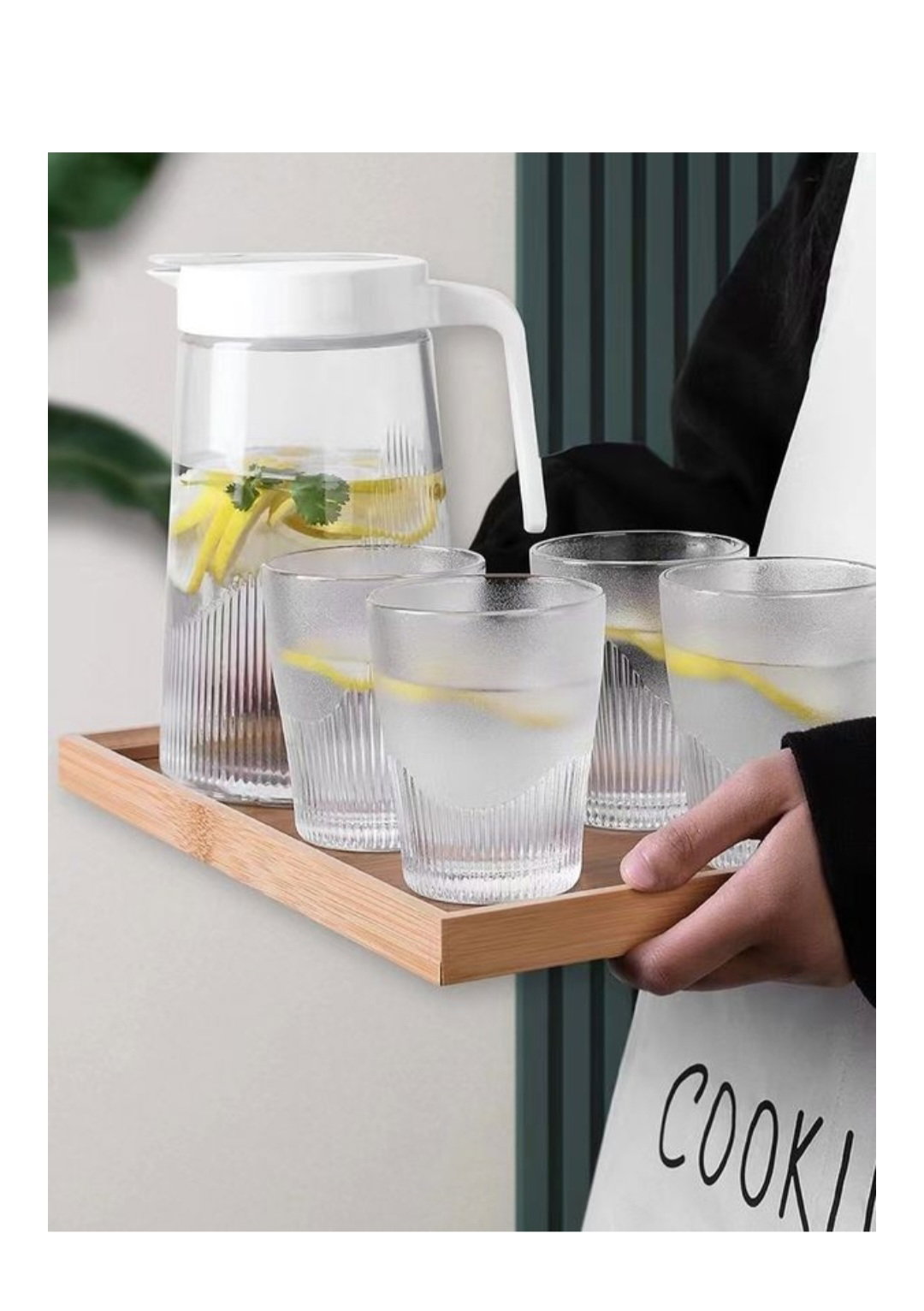 1.3L Glass Pitcher Cold Kettle Glass Water Jug with Glass Bottle, Set of 5_2