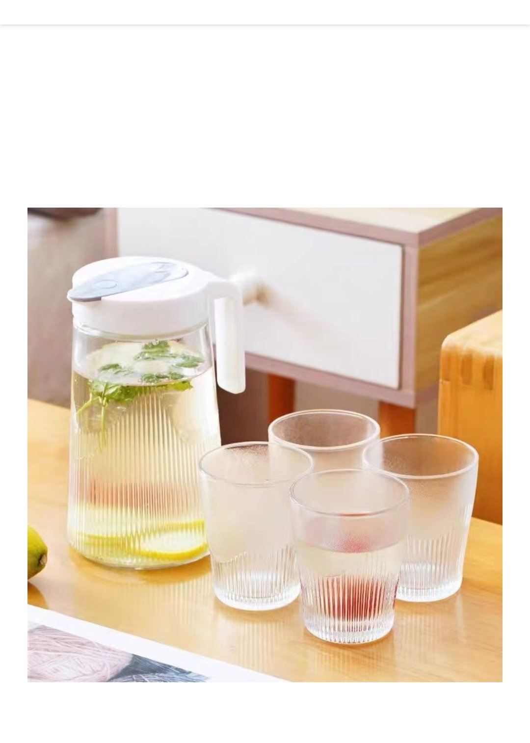 1.3L Glass Pitcher Cold Kettle Glass Water Jug with Glass Bottle, Set of 5_3