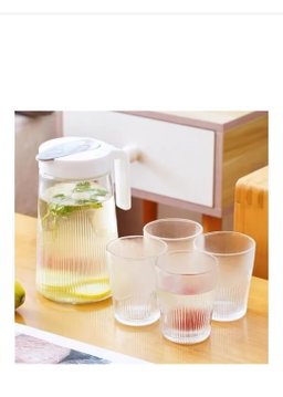 1.3L Glass Pitcher Cold Kettle Glass Water Jug with Glass Bottle, Set of 5