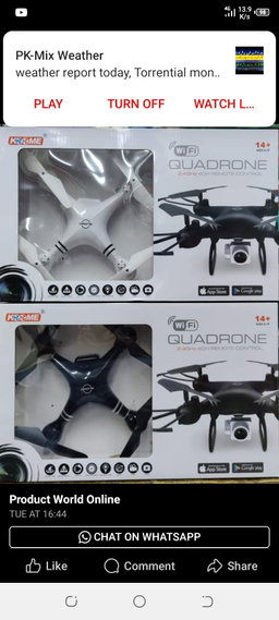 Quadrone WiFi 4ch 2.4 GZ drone high resolution Hd cam 
