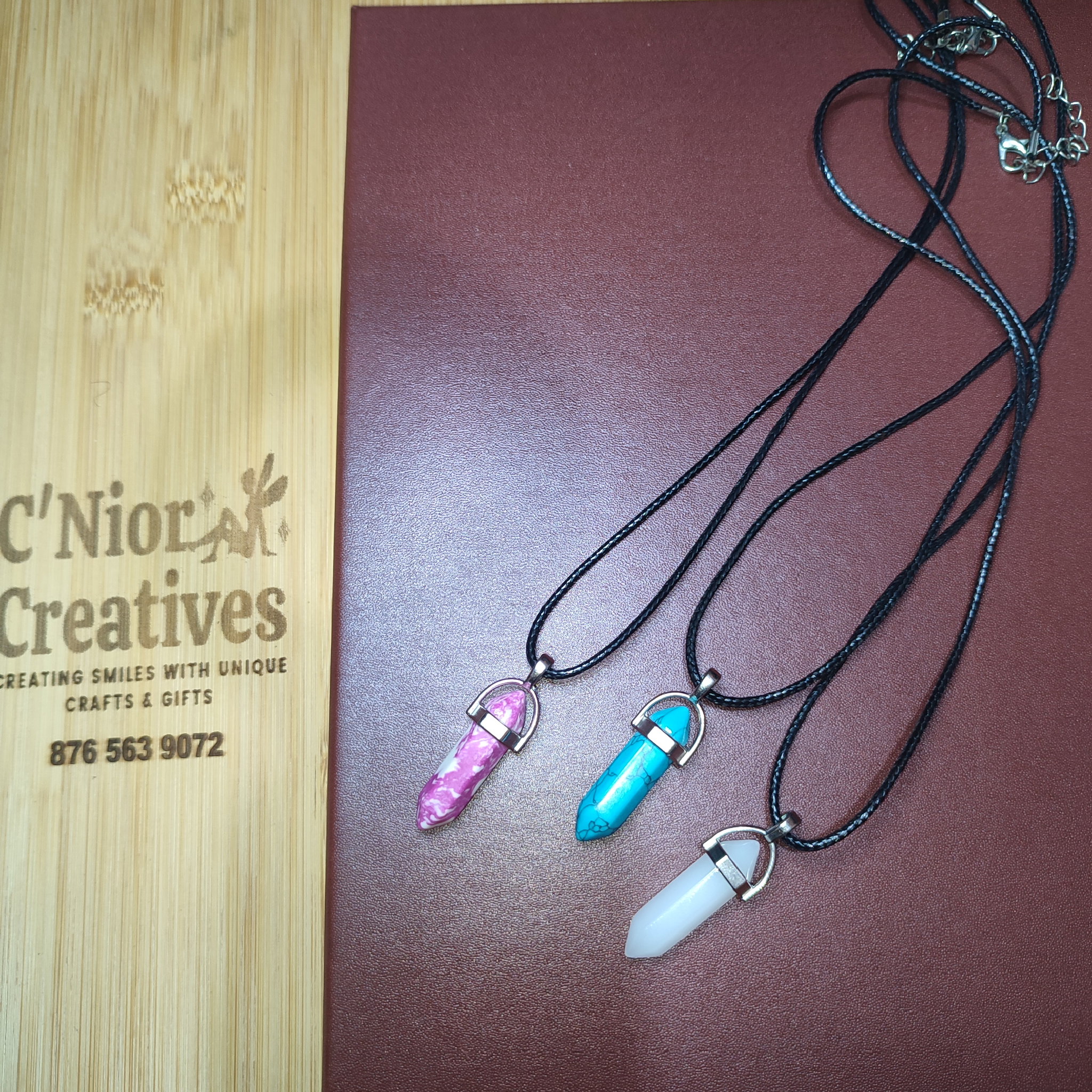 Crystal Stone Necklaces (black chain)_0