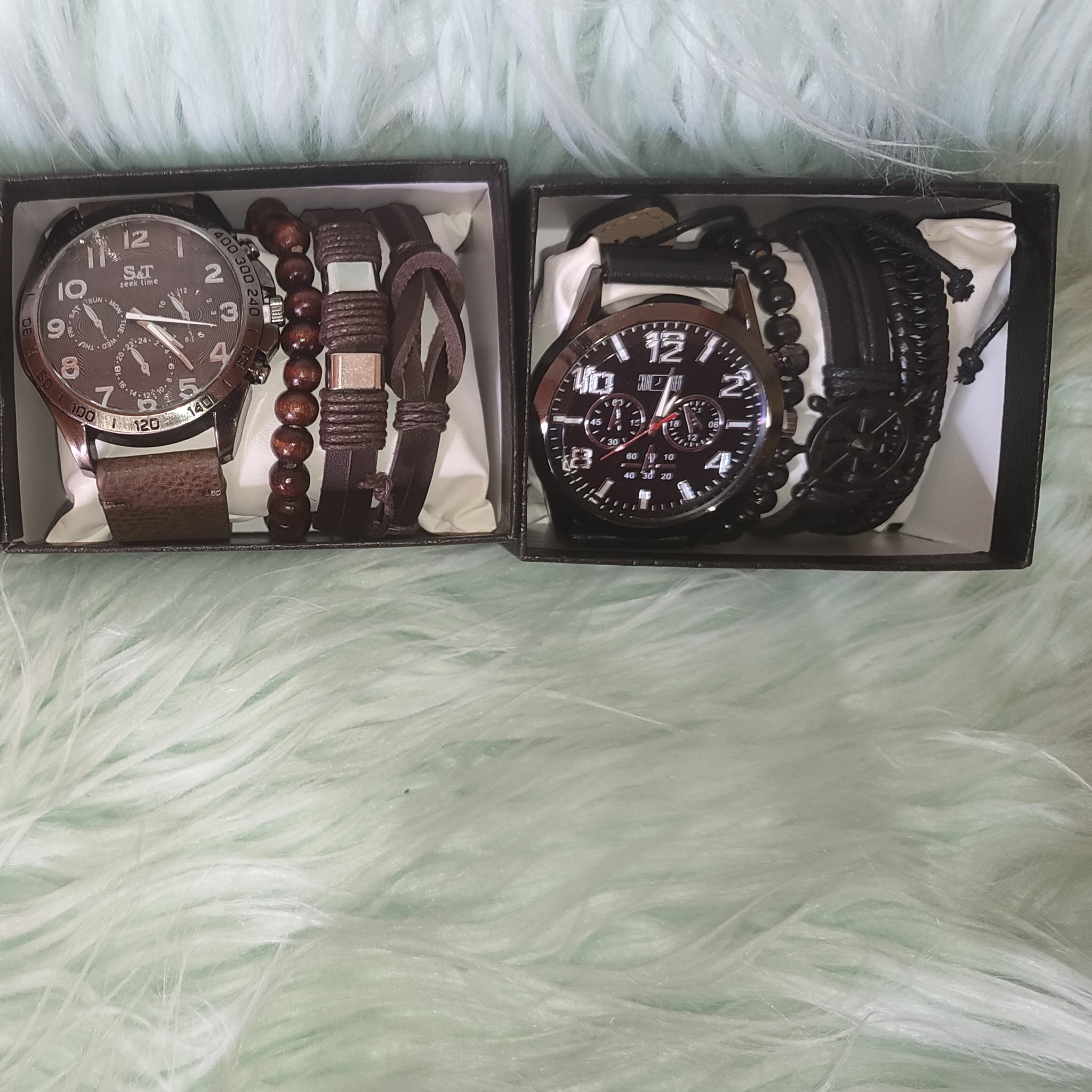 Leather Band Watch & 3 pc Bracelet _0