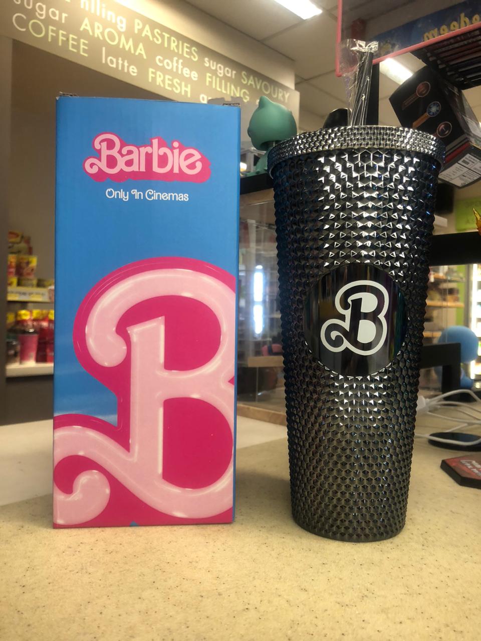 Barbie Style Studded Tumbler Water Cup With Straw _1