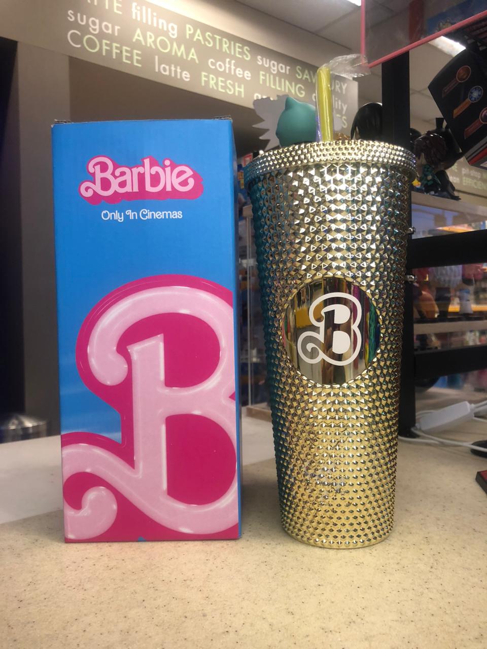 Barbie Style Studded Tumbler Water Cup With Straw _4