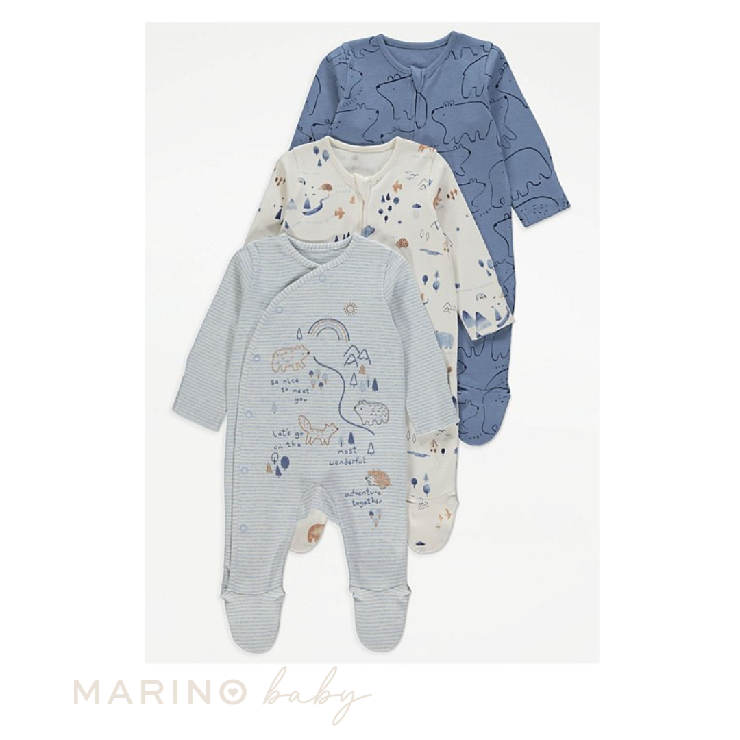 Blue Wildlife Animal Sleepsuit - 3 Pack, Size: 6-9months